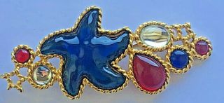 Vintage Trifari Cabochon Gold - Tone Patriotic Red White & Blue Star Brooch Pin