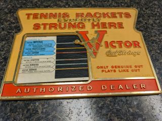 Vintage Sign Tennis Racket Restrung Here Victor Gut Strings Authorized Dealer
