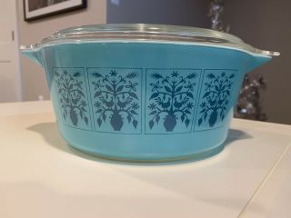 Htf Rare Vintage Pyrex Saxony Tree Of Life Turquoise Promo With Lid 475 2.  5 Qt