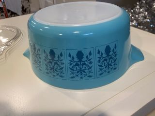 HTF Rare Vintage Pyrex Saxony Tree Of Life Turquoise Promo With Lid 475 2.  5 Qt 2
