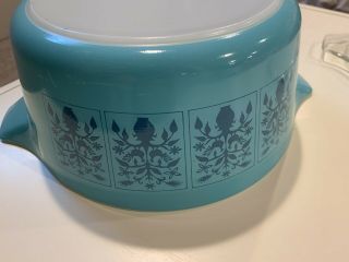 HTF Rare Vintage Pyrex Saxony Tree Of Life Turquoise Promo With Lid 475 2.  5 Qt 3