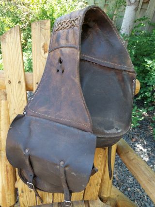 Vintage Leather Western Trail Horse Saddle Bags Tack