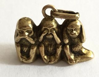 Vintage 9 Ct Gold Three Size Monkeys Charm,  9k,  375,  Gj Ltd Maker