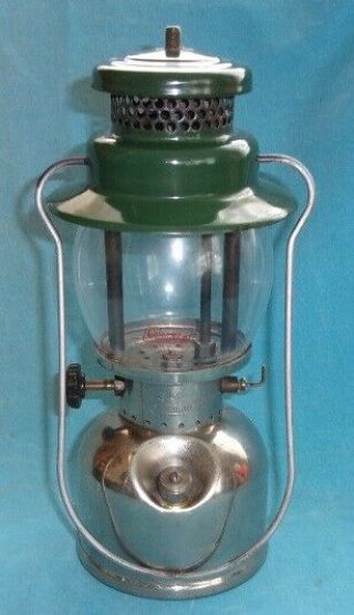 Vintage Coleman 242a 1 Mantel Gas Lamp Lantern Nickel Base Green Top