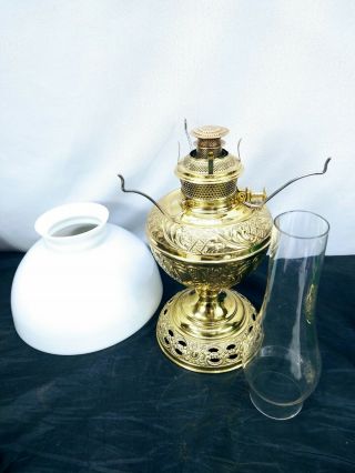 Antique B&H Brass Oil Lamp 1896 Bayonet Banquet Parlor Lamp Glass Shade 2