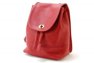 【rank Ab】vintage Coach Red Leather Turnlock Backpack Daypack From Japan 009