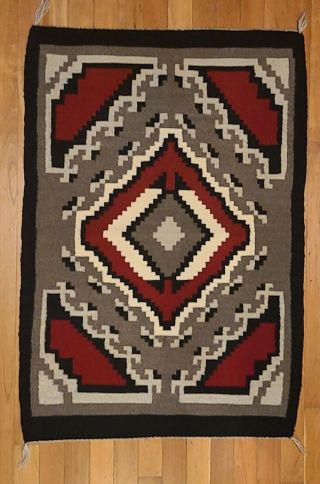 Vintage Native American Navajo Woven Wool Rug 38 X 26.  5