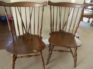 Vintage Kling Colonial Maple Braced Spindle - Back Dining Chairs Set Of (2)