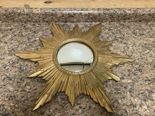 Vintage Retro Mid Century Modern Gold Sunburst Starburst Convex Mirror 23”