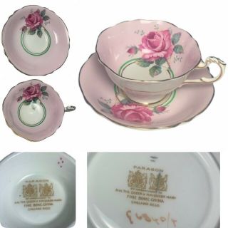 Vintage Paragon Pale Pink Double Warrant Footed Teacup And Saucer Cabbage Rose