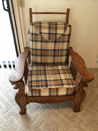 Antique Morris Recliner Chair With Carved Lion’s Head