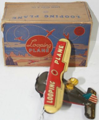 Vintage Marx Looping Plane Tin Litho Wind - Up W/ Box