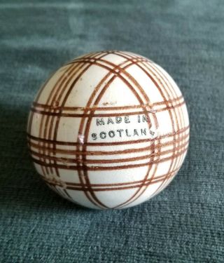 Brown Plaid Antique Victorian Stoneware Carpet Ball Piggies 3 " Made In Scotland