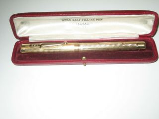 Vintage Leather Boxed Swan Mabie Todd Gold Fill Fountain Pen 14c Swan 2 Gold Nib