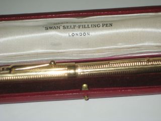 Vintage Leather Boxed Swan Mabie Todd Gold Fill Fountain Pen 14c Swan 2 Gold Nib 2