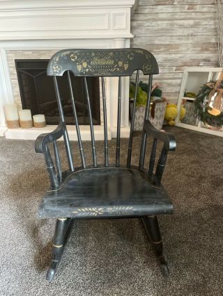 Antique Nichols & Stone Black Stenciled Rocker Rocking Chair Vintage Furniture