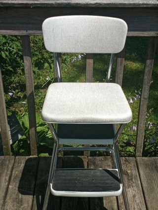 Vintage Cosco Kitchen Step Stool Chair Flip Seat Chrome White/gray A11262 Vgc