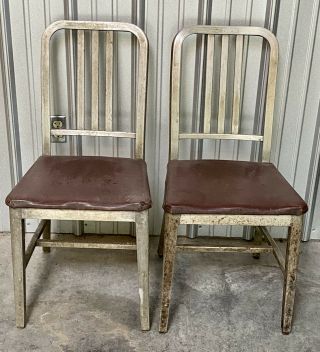 General Fireproof Good Form Aluminum Chairs Emeco Mcm Vintage Antique Navy Seat