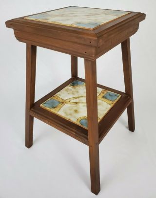 Vintage Tile Top Wood Table California Mission Style Plant Stand Two Tier Italy