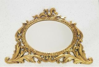 Vintage Ormolu Hollywood Regency Ornate Gold Gilt Metal Oval Wall Mirror