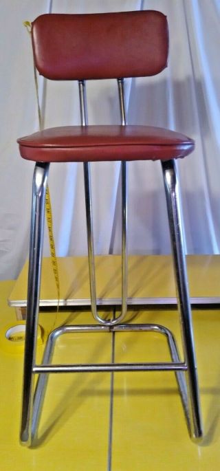 Vintage Red Vinyl Bar Stool / Tall Chair With Chrome Daystrom Retro,  Mid - Century