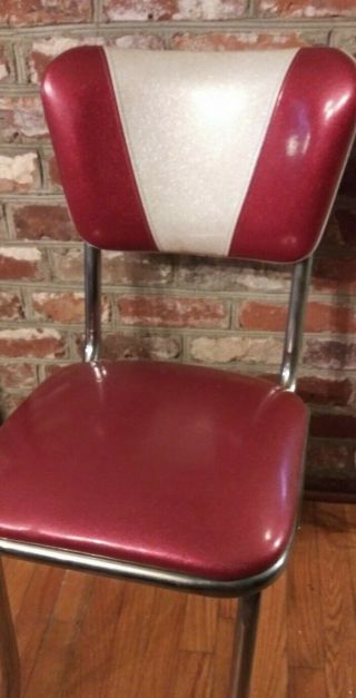 Mcm Vinyl Diner Chair Red White Flecked Chrome Frame Vintage
