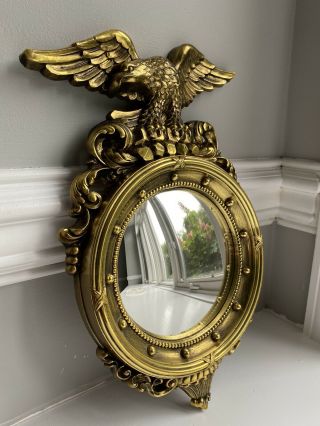 Vintage Gold Tone Federal Style Syroco Eagle Convex Porthole/bubble Mirror