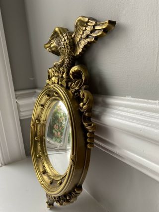 Vintage Gold Tone Federal Style Syroco Eagle Convex Porthole/Bubble Mirror 3