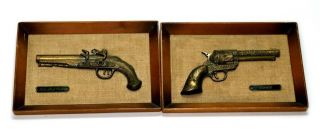 Vintage Colt Revolver,  Flintlock Pistol Brass Plaques Wall Hanging Guns Firearm