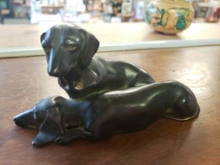 Rare Antique Jb Usa Bronze Metal Dachshund Dog Art Statue Sculpture Paperweight