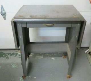 Cole Metal Mid Century Industrial Typewriter Stand Desk Drop Leaf Table Drawer