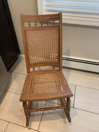 Vintage Child Wood Cane Rocking Chair,  Armless.