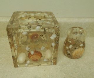 Mid Century Modern Sea Shells Acrylic Lucite Tissue Box Holder And Toothbrush