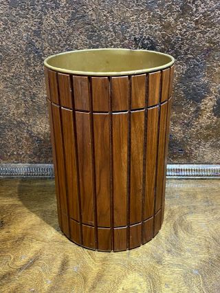 Vintage Mid Century Mcm Gruvwood Walnut Waste Basket Wood Trash Can / Danish