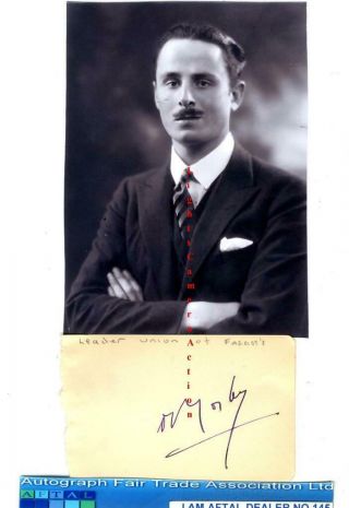 Sir Oswald Mosley Vintage Signed Page Aftal 145