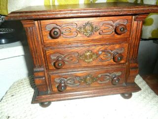 Antique French Miniature Oak Chest Of Drawers.  C1900 Jewellery Box 16 Cm 20 Cm