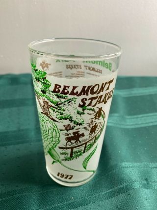 Vintage 1977 Belmont Stakes Horse Racing Glass Seattle Slew Triple Crown Winner