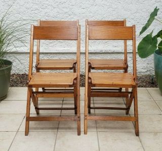 Vintage Snyder Solid Oak Wooden Folding Event Banquet Wedding Chair Set Of 4