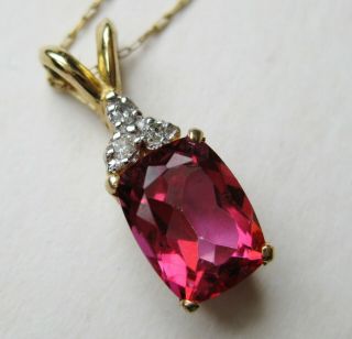 Vintage 14k Yellow Gold Ruby & Diamond Gemstone Necklace Pendant & Chain