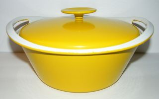 Vtg Mid Century Modern Yellow Enamel Dutch Oven Pot Mod Mcm Danish Dansk Style