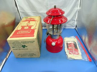Vintage Red Coleman Camping Lantern Model 200a 6 76 Bubble Globe W/ Box & Inst.