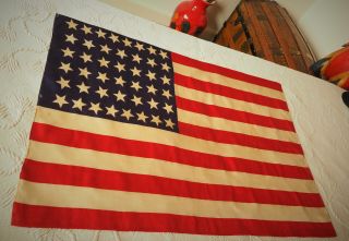 19th Century Antique Silk 44 Dancing Star Usa Flag : Vintage Old Large