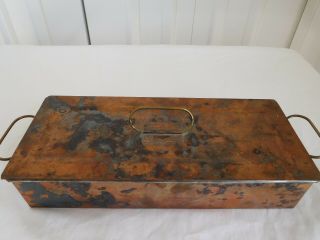 Mottled Patina Solid Copper Mission Style Arts And Craft Box 2 Handles Vintage