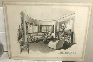 Orig C.  1930s Hand Drawn Lounge Room Furniture Design By W.  H.  Greenwood Australia