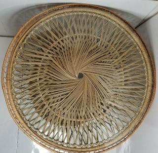 Vintage 1970s Boho Chic Round Wicker/glass Top Side Table