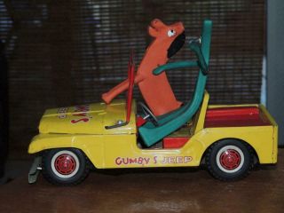 Vintage 1960s Gumby Jeep Tin Lithograph with Lakeside Pokey and Gumby 2