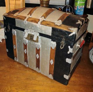 Vintage Steamer Trunk - Dome Top - Wood,  Tin