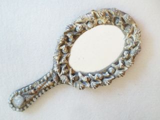 Antique Sailors Valentine Victorian Shell Art Oval Seashell Hand Mirror Love