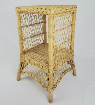 Vintage Accent End Table Plant Stand Wicker Rattan Boho Chic Mid - Century