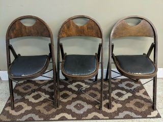 3 Antique 1920s Vintage Solid Kumfort Louis Rastetter & Sons Wood Folding Chairs